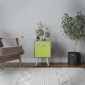 URBNLIVING 50cm Height Green Drawer Cube Grey Shelving Unit with Scandinavian White Legs