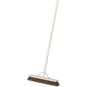 600mm Hard Bristle Broom with Wooden Handle and Metal Support Beam for Efficient Cleaning