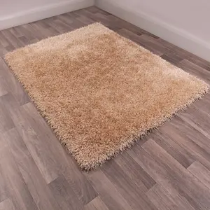 Beige Plain Shaggy Handmade Sparkle Easy to Clean Rug For Dining Room Bedroom And Living Room-120cm X 170cm