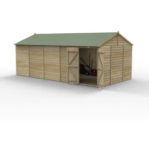 Forest Garden Beckwood Shiplap 20x10 ft Reverse apex Natural timber Wooden Pressure treated 2 door Shed with floor (Base included) - Assembly service included