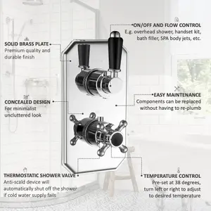 ENKI Regent Chrome Black Traditional Crosshead Single Outlet Brass Thermostatic Twin Shower Valve TSV031