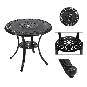 Black Round Cast Aluminum Outdoor Patio Dining Table with Umbrella Hole