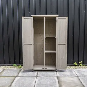 Tall Wooden Garden Storage Cabinet in Grey