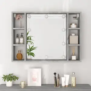 Berkfield Mirror Cabinet with LED Grey Sonoma 76x15x55 cm