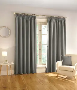 Enhanced Living 100% Blackout Thermal Grey Linen Look Tape Top Curtains   Pair 90 x 90 inch (229x229cm)