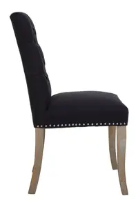 Premier Housewares Black Linen Dining Chair with Wooden Legs