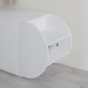 Decortie Modern Pozy Shoe Bench Storage White 110(W)cm Oval Shape 3-Door Minimal Organiser for Office, Hallway