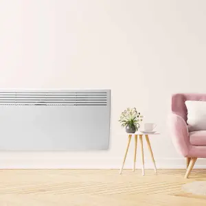 Devola 2000W Eco Electric Panel Heater with Adjustable Thermostat Energy Efficient Technology Wall Mounted & Free Standing White