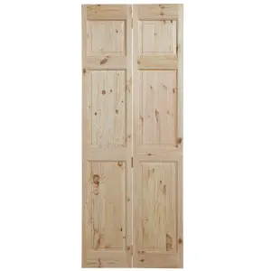 Vertical 6 panel Unglazed Victorian Unfinished Natural Knotty pine Internal Folding Bi-fold Door set, (H)1945mm (W)675mm