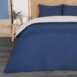 Brentfords Plain Duvet Cover Pillowcase Bedding Set, Navy Grey - King