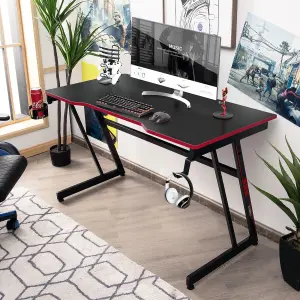 Costway Z Shaped Ergonomic Gaming Table Gaming Desk w/  Headphone Hook & Cup Holder