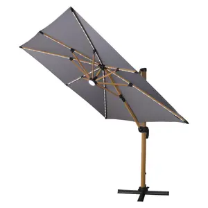 Athena Roma Square Parasol Wooden Umbrella With LED Lights Grey