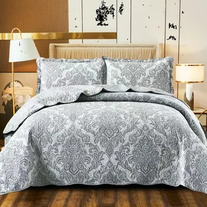 Casim Microfiber Bedspread with Pillowcases Grey / Double