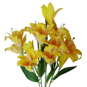 12 x 60cm Artificial Lily Stem Yellow (144 Flowers)