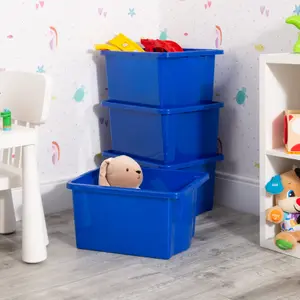 Wham 4x Stack & Store 30L Blue Plastic Storage Boxes. Home, Office, Classroom, Playroom, Toys, Books. L45.5 x W35 x H25cm