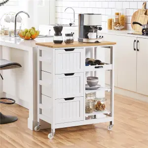 Yaheetech White Kitchen Storage Cart with 3 Drawers