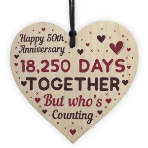 Red Ocean Handmade Wooden Heart Plaque Gift To Celebrate 50th Wedding Anniversary Husband Wife Keepsake