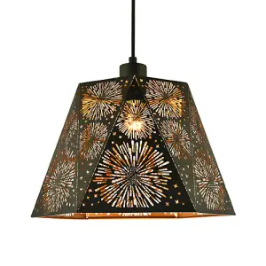 Designer Hexagonal Pendant Lamp Shade in Matte Black with Starburst Shapes