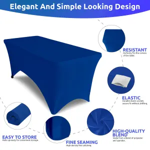 6ft Tight Fitted Tablecloth, Rectangle Spandex Patio Table Cover, Royal Blue