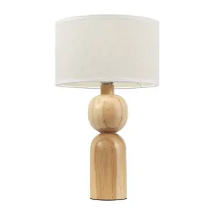 ValueLights Azalea Rustic Wooden Table Lamp with Linen White Trimmed Drum Shade and LED Bulb