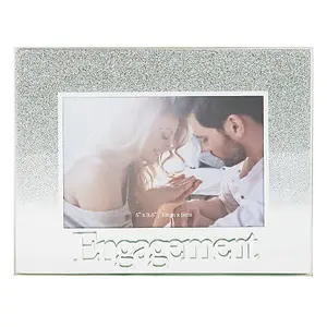 Silver Glitter Engagement Glass Picture Frame with Acrylic Letters - 5 x 3.5