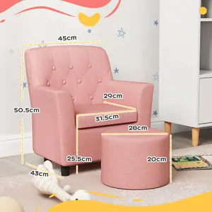 AIYAPLAY Kids Sofa Set with Footrest for Playroom Bedroom, Pink