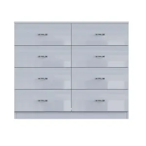 Grey Gloss 8 Drawer Chest Of Drawers 4+4 Bedroom Furniture