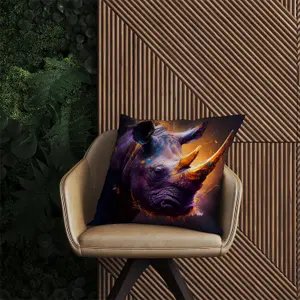 Golden Rhino Face Splashart Outdoor Cushion 45cm x 45cm