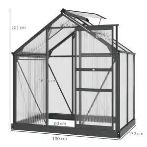 Outsunny 6x4ft Walk-In Polycarbonate Greenhouse Plant Grow Galvanized Aluminium