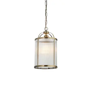 Luminosa Lambeth Ribbed Glass Single Ceiling Pendant Antique Brass