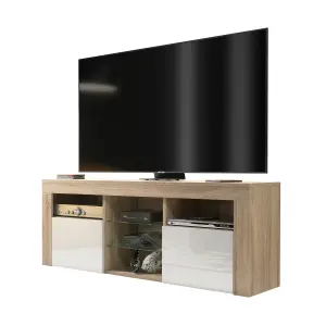 TV Unit 145cm Modern Oak with High Gloss White Doors - Creative Furniture