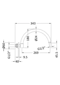 Round Wall Mount Curved Shower Arm - 303mm - Chrome