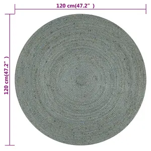 Handmade Rug Jute Round 120 cm Olive Green