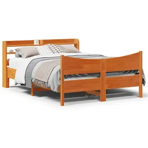 Berkfield Bed Frame with Headboard Wax Brown 140x200 cm Solid Wood Pine