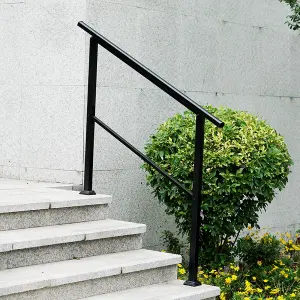 Outdoor Adjustable Black Steel Handrail 1-4 Steps Garden Stairs Safety Grab Rail