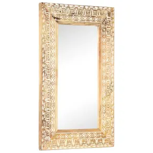 Berkfield Hand-Carved Mirror 80x50x2.6 cm Solid Mango Wood