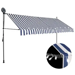 Berkfield Manual Retractable Awning with LED 350 cm Blue and White