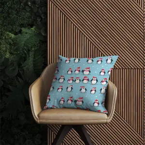 Adorable Santa Penguins Outdoor Cushion 60cm x 60cm