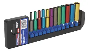 Sealey 12 Pieces 1/4" Square Drive Deep Multi-Coloured Socket Set AK282D