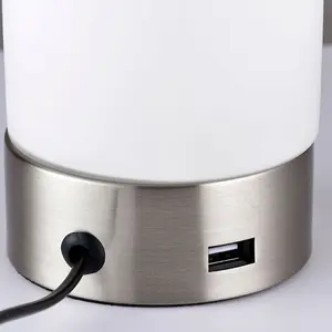 Touch Dimmable Table Lamp Nickel & Frosted Glass Shade Modern Light USB Charger