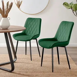 Palermo Velvet Modern Dining Chairs with Tapered Metal Legs & Quilted Diamond Stitching (Set of 2) Green / Black