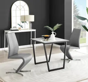 Furniturebox UK Carson White Marble Effect Square Dining Table & 2 Grey Willow Chairs