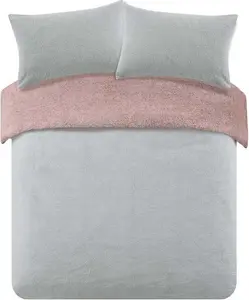 Brentfords Teddy Fleece Reversible Duvet Cover Set, Blush Pink/Grey - Single