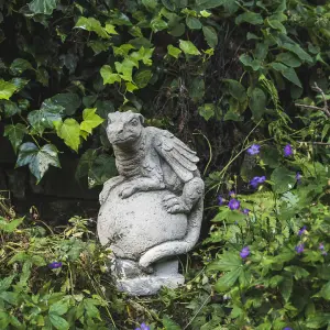 Solid Stone Cast 'Dragon on Ball' Garden Ornament