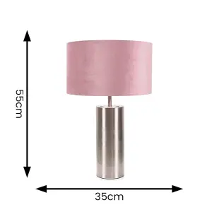 ValueLights Lexy Brushed Chrome Touch Table Lamp with Blush Pink Velvet Shade