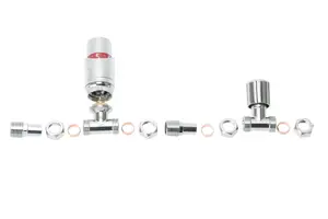 Straight Chrome Plated Thermostatic Radiator Valve Vertical Or Horizontal Mounting with Matching Lockshield Valve 15x1/2