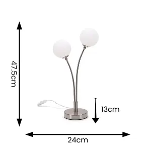 ValueLights Velika Chrome 2 Way Double Bedside Table Lamp with White Frosted Glass Globe Shades Light - LED Bulbs Included