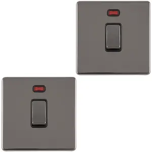 2 PACK 1 Gang 20A Single Light Switch & Neon SCREWLESS BLACK NICKEL 2Way Rocker