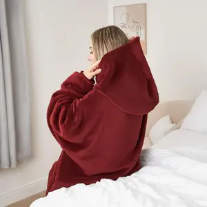 Sienna Hoodie Blanket Ultra Plush Wearable Sherpa Oversize - Burgundy