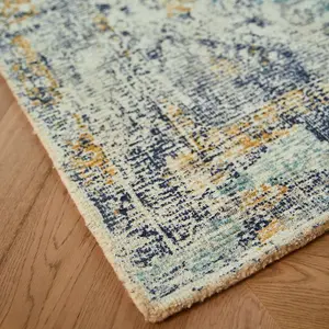 Blue Ochre Traditional Rug, Anti-Shed Rug, Bordered Luxurious Rug for Bedroom, Living Room, & Dining Room-120cm X 170cm